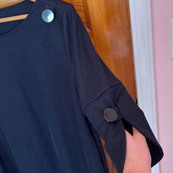 Deep Navy Scoop Neck Button Accent Tunic Dress Medium - Picture 3 of 6